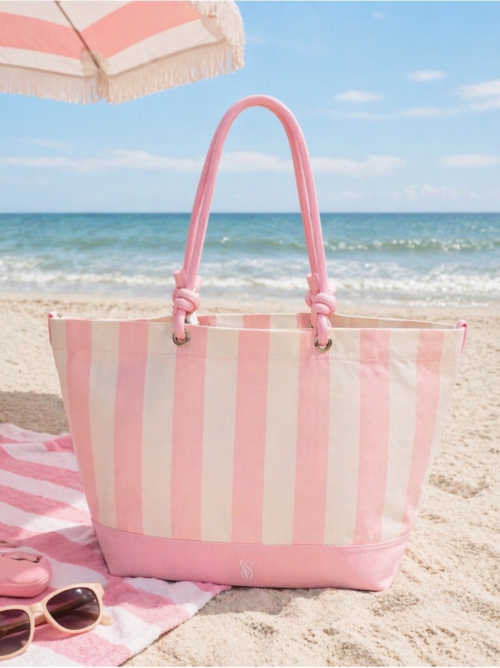 Victoria's Secret Heritage Stripe Rope Handle Tote Bag